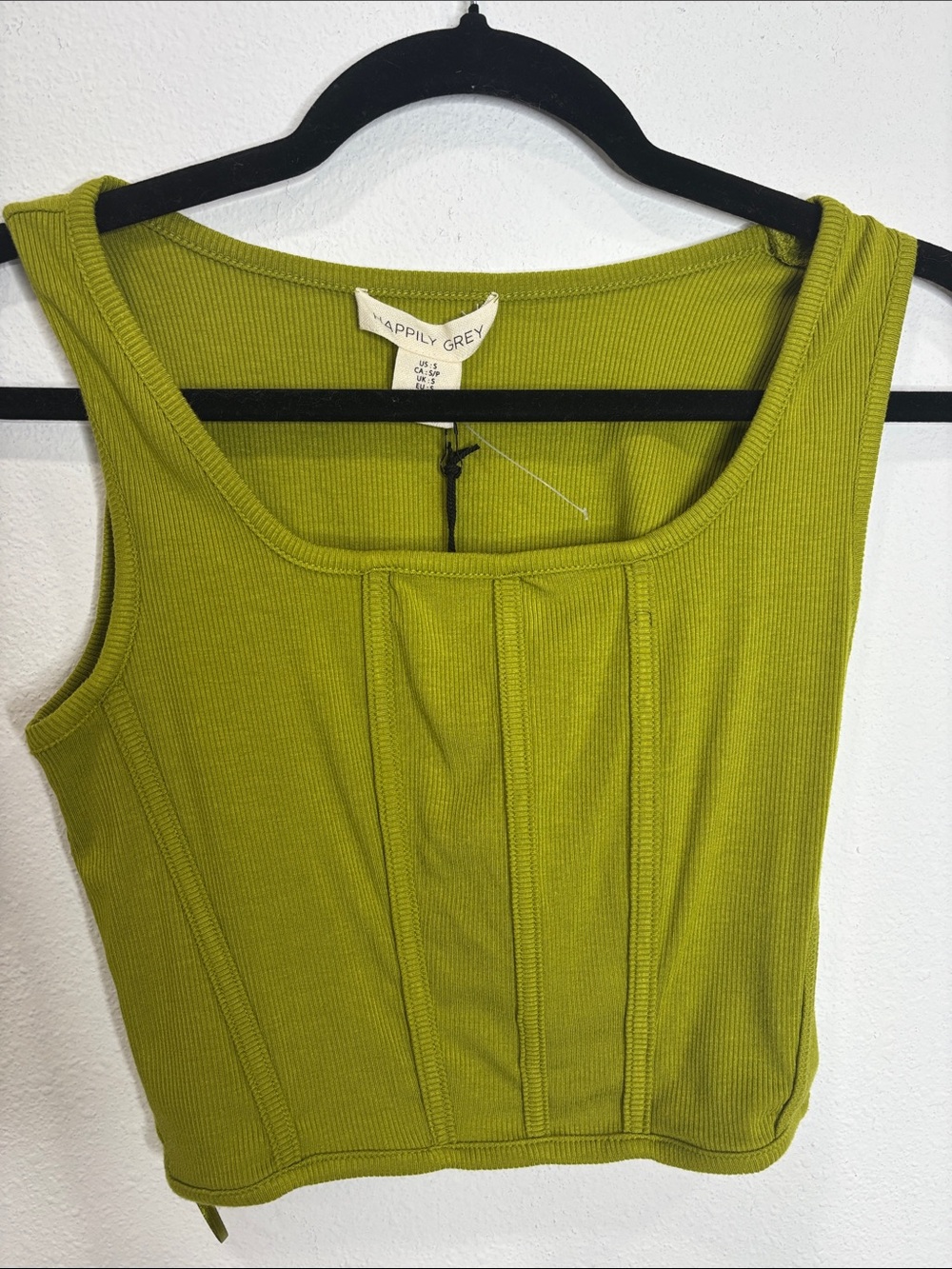 Happily Grey Ribbed Tank Top in Olive Green